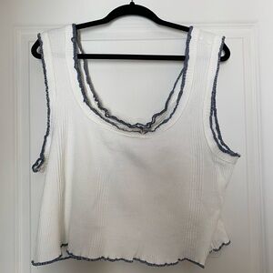 We The Free White Tank Top with Blue Trim